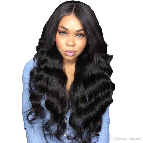 

прозрачное полные парики шнурка объемной волны glueless pre сорванные с ребенком волос перуанский парик волос remy отбеленные узлы 24 дюймов, Black