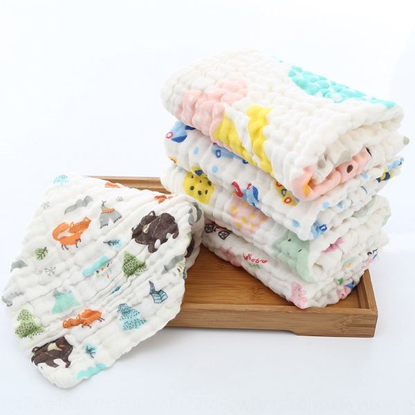 

six-layer gauze saliva cotton square square towel newborn baby washing towel children's cartoon printing