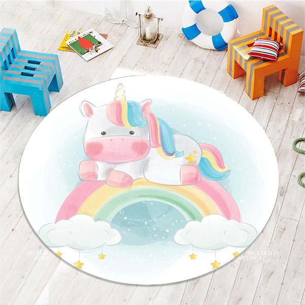 

else collored rainbow on unicorn horse 3d pattern print anti slip back round carpets area rug for kids baby children room