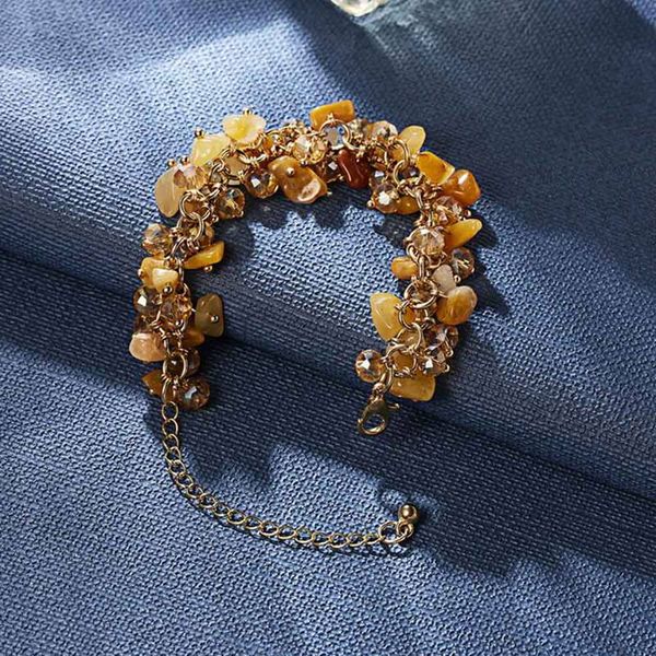 

2020 original colorful crystals natural stone women bracelet handmade gold color chain bracelet bangle jewelry gifts for women, Golden;silver