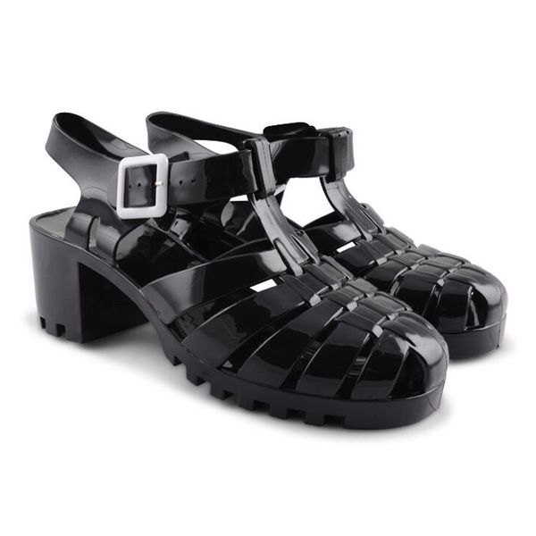 

elling women summer fashion retro crystal thick transparent woman sandal t-roman sandals jelly shoes 2018 new c15, Black