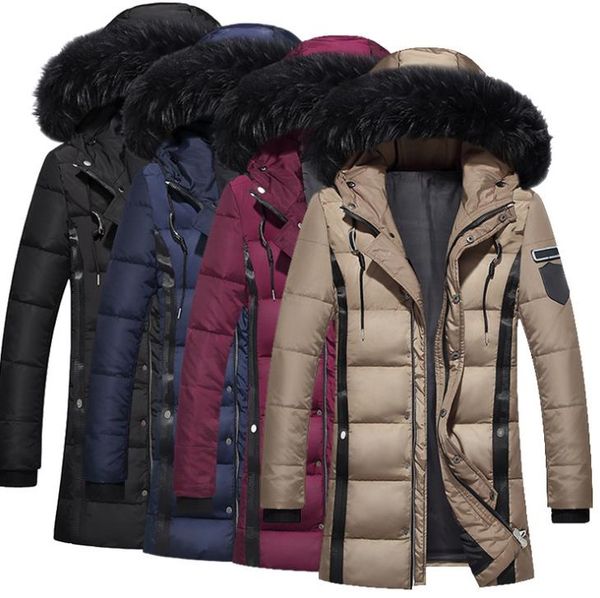 

winter men thick fur designer coats warm windbreaker hooed long solid down jackets, Black