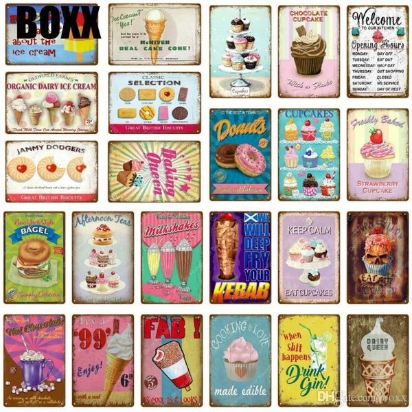 

2020 шоколадный кекс металлические знаки ракета мороженое пончики плакат еда напитки джин тарелка для кухни дома кафе бар украшения горячие