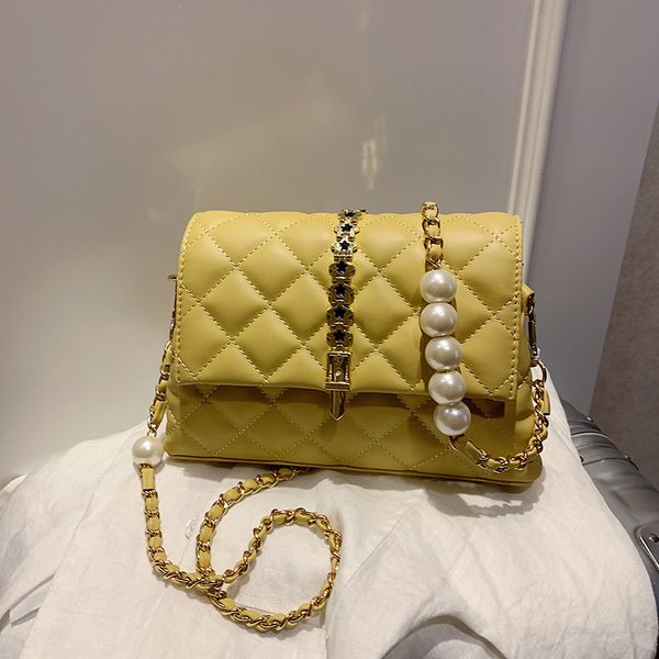 

lattice площадь crossbody мешок 2020 новой мода высокого качества кожи женщин конструктор сумка перл цепь плечо сумка