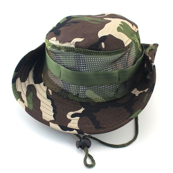 

summer outdoor fisherman hat mountaineering fishing jungle camouflage sniper tactics round edge mesh gauze wide brim boonie hats, Black;white
