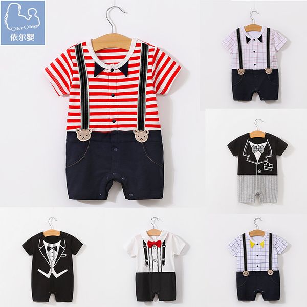 

baby jumpsuit summer short sleeve-year-old new cotton gentleman bow tie baby romper romper wholesale, Blue