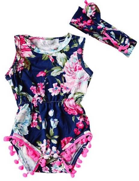 

US STOCK New Arrival Romper USA Adorable Baby Girls Romper Cultural Floral Romper Jumpsuit And Headband Sunsuit Outfits Set