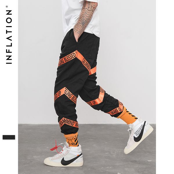 

inflation letter tape cargo harem pants 2018 autumn winter new fashion casual streetwear pants denim joggers trousers 81188w, Black