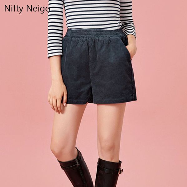 

nifty neigo corduroy women shorts pocket elastic straight bottoms summer shorts england style trousers black blue apricot, White;black