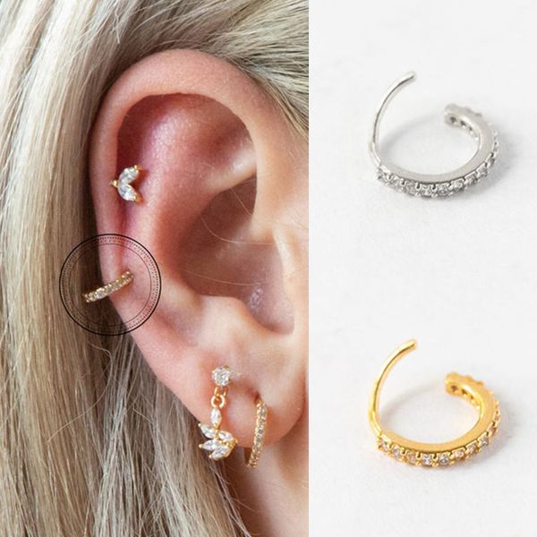 

canner minimalism 100% 925 sterling silver earrings zircon pendientes hoop earrings for women oorbellen pierced earring kolczyki, Golden;silver