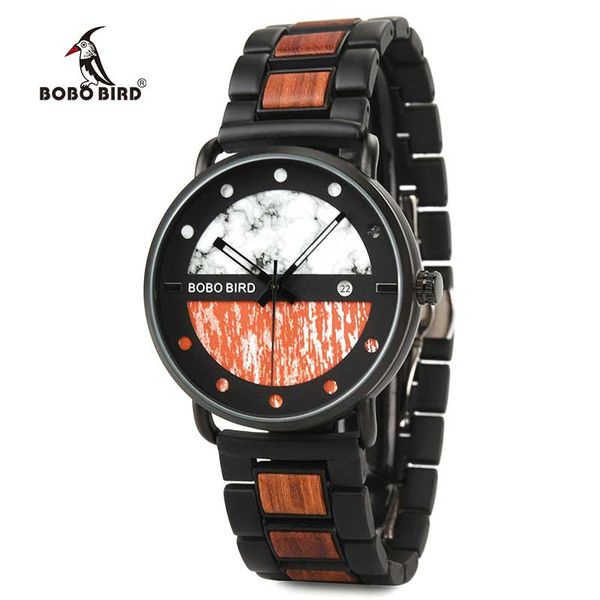 

bobo bird business wood metal watch color matching dial stylish date display relogio masculino, Slivery;brown