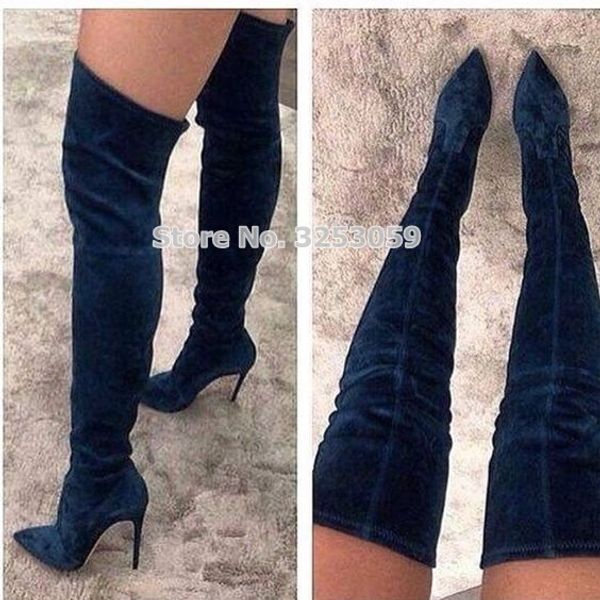 

women chic suede thigh high boots thin high heels dress pumps nightclub girls dancing boots gladiator shoes dropship real p, Black