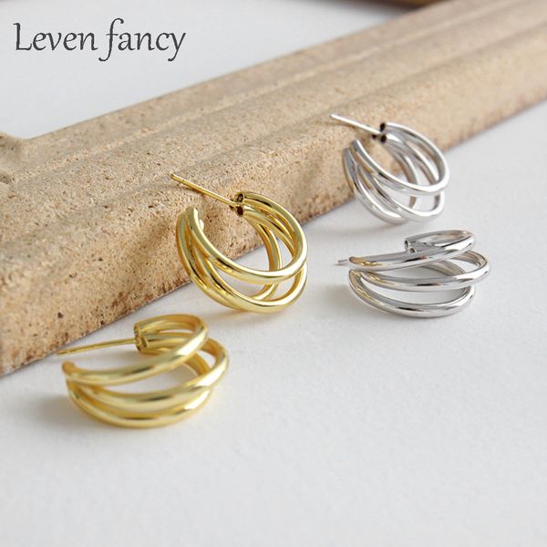 

геометрические многослойные полукруги трубки женские серьги стержня в стерлингового серебра 925 пробы, Golden;silver