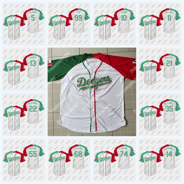 

Dodgers Mexican Heritage Night Jersey A.J. Pollock Max Muncy Kershaw Walker Buehler Bellinger Hyun-Jin Ryu Alex Verdugo Russell Martin