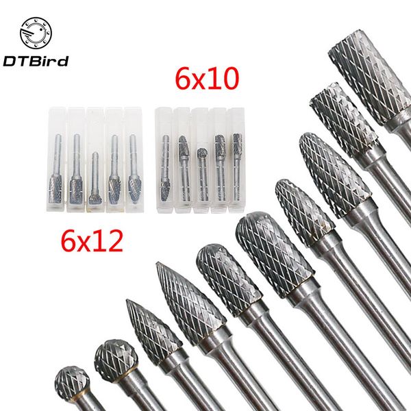 

5pcs/set assorted 12mm head tungsten carbide rotary point burr die grinder bit 6mm shank milling cutter abrasive tools