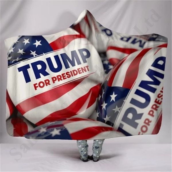

trump 2020 3d одеяло с капюшоном плаща шерпа руно ковер двойных слоев сгущает плюшевые шаль диван-кровать бросьте cape взрослых детские плащ