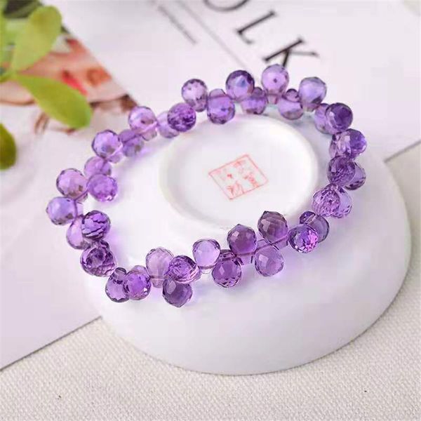 

genuine natural amethys citrine gemstone crystal faced water drop bead stretch bracelets woman lady drop shipping, Golden;silver