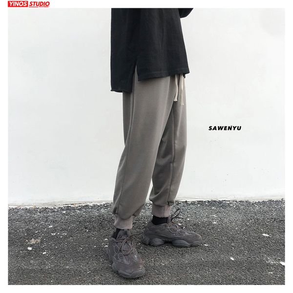 

dropshipping autumn male solid baggy toursers men streetwear causal sweatpants mens japanese winter loose joggers pants, Black