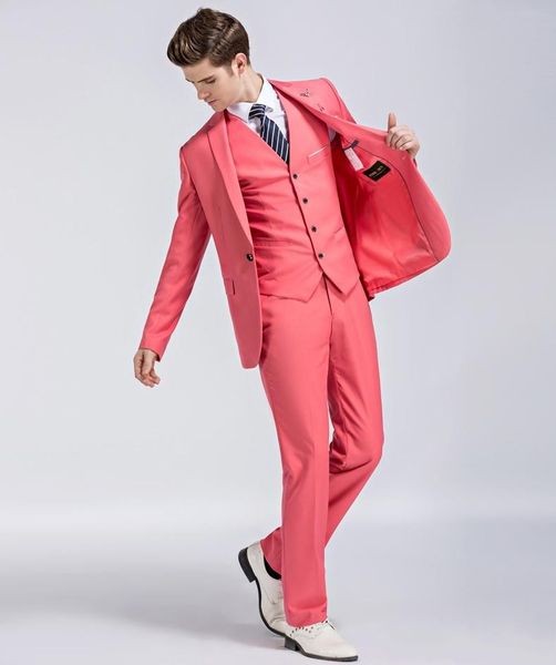 

watermelon red groom tuxedos notch lapel center vent groomsmen wedding dress excellent man jacket blazer 3 piece suit(jacket+pants+vest+tie), Black;gray