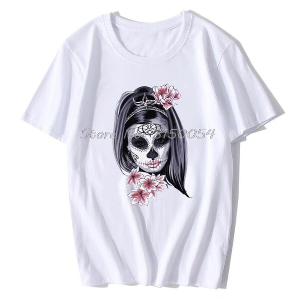 

mexico day of the dead calavera sugar skull funny t-shirt women summer new white casual sweet kawaii t shirt men cotton tshirt, White;black
