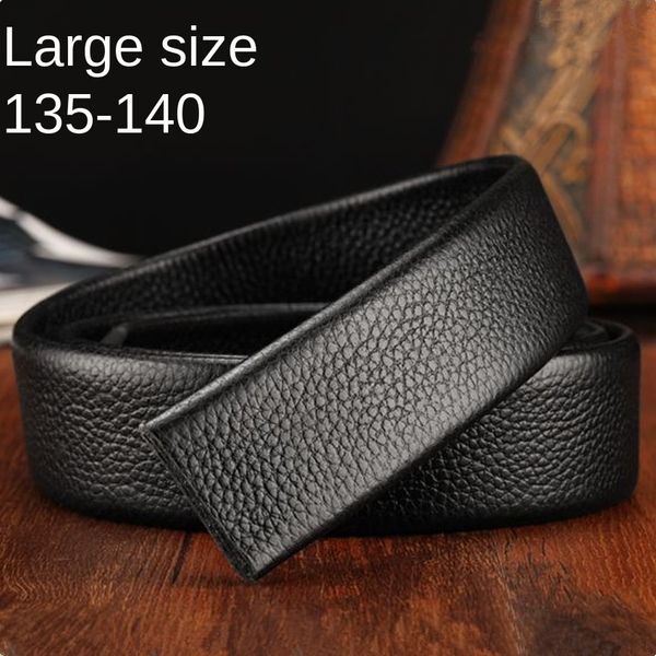 

men's large size lengthened body genuine leather belt body men's layer cowhide automatic buckle belt thick litchi pattern edge, Black;brown