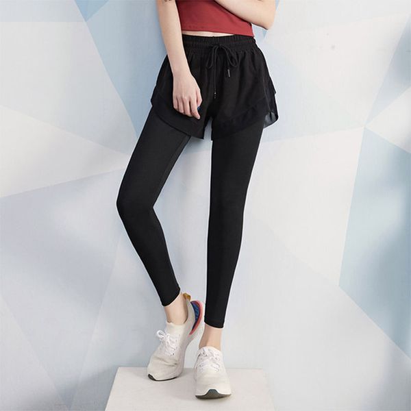 

yoga outfits women pants fake two pcs for gym wear wokrout running fitness leggings high waist sportswear black leggins slim, White;red