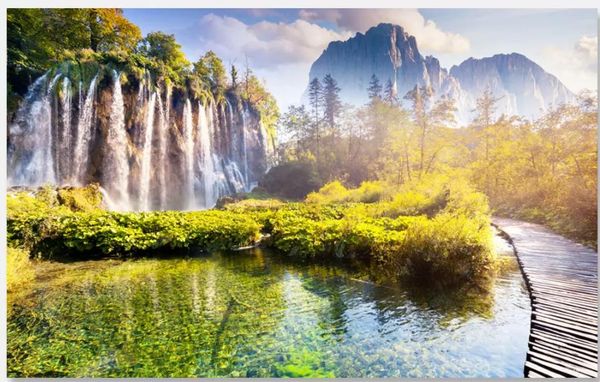 

китайский пейзаж пейзажи водопад стена 3d фрески обои для гостиной