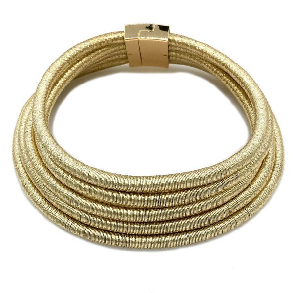 

exaggeration collar choker necklace alloy magnetic tube bar clasp multilayer weave rope chain necklace for women, Silver