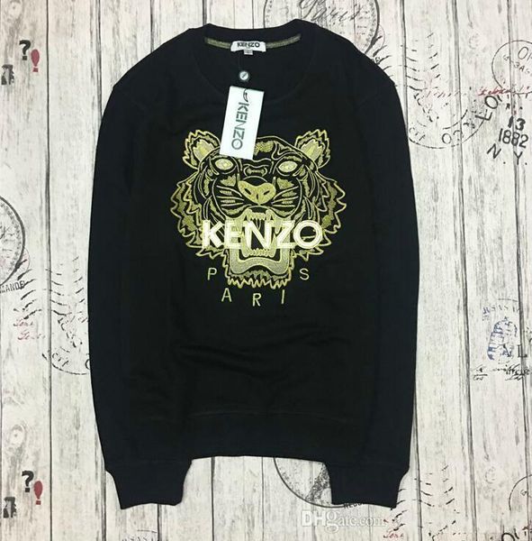 

embroidery tiger head sweater man woman long sleeve o-neck pullover embroidery pure cotton terry 16 colors, Black