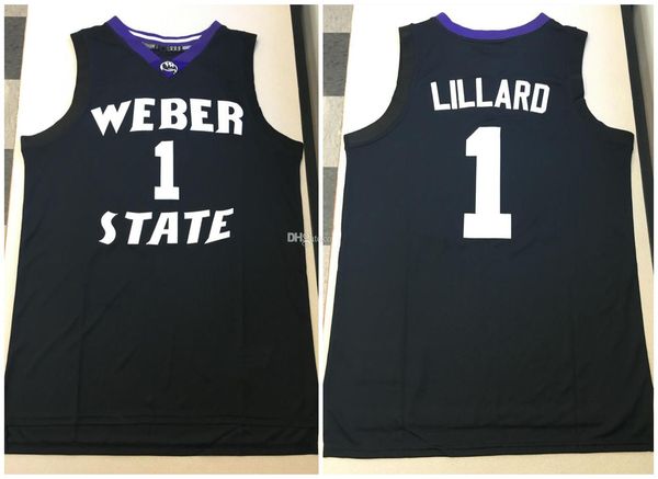 Weber State Wildcats College Damian Lillard #1 Черный ретро -баскетбол Джерси мужской ED Custom