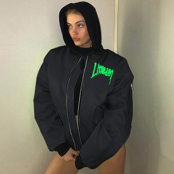 

чертенок bomber jacket для женщин street style длинным рукавом куртки ветровка для осень зима ribber fà1 куртки, Black;brown
