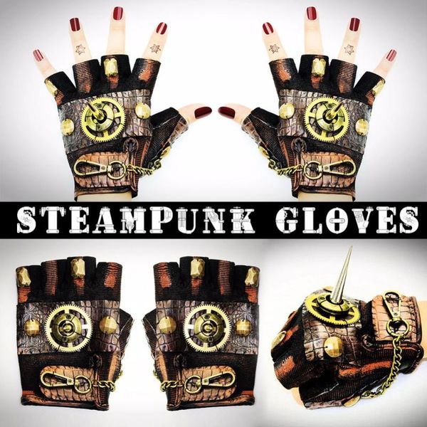

gear duke new steampunk gear leather punk gloves vintage gothic cosplay gloves medieval accessory half finger, Blue;gray