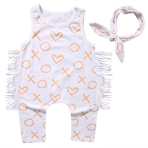 

us stock love heart tassels bodysuit+headdress 2pcs newborn baby girls kids bodysuit clothes jumpsuit cotton sunsuit outfits, White
