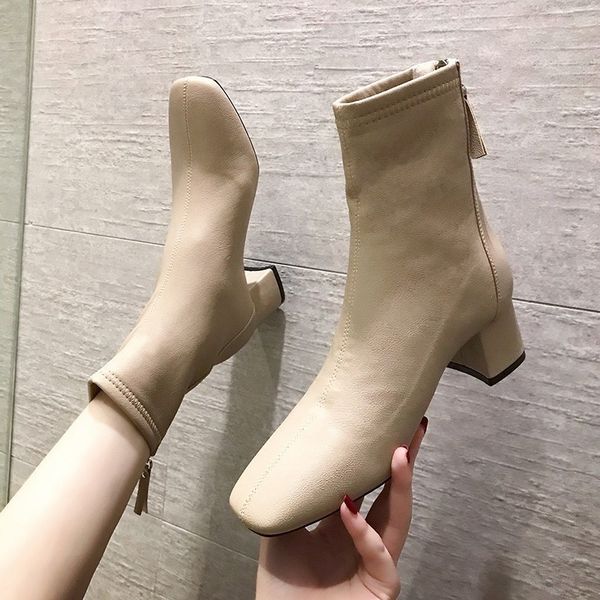 

lady boots winter shoes for women boots-women leather booties zipper platform ladies 2020 mid calf rubber 2019 rock med, Black