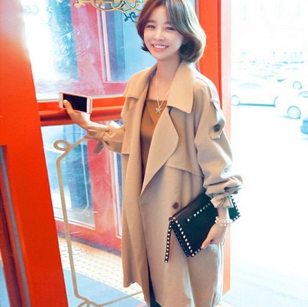 

new english autumn fashion korean mid long overcoat woman outerwear windswear khaki windbreaker trenchs female, Tan;black