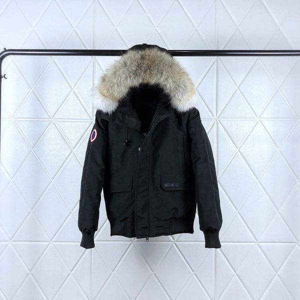 

canada mens winter coat goose luxury wolf fur collar down jacket comfortable white duck down winter jacket outdoor warm parka, Black