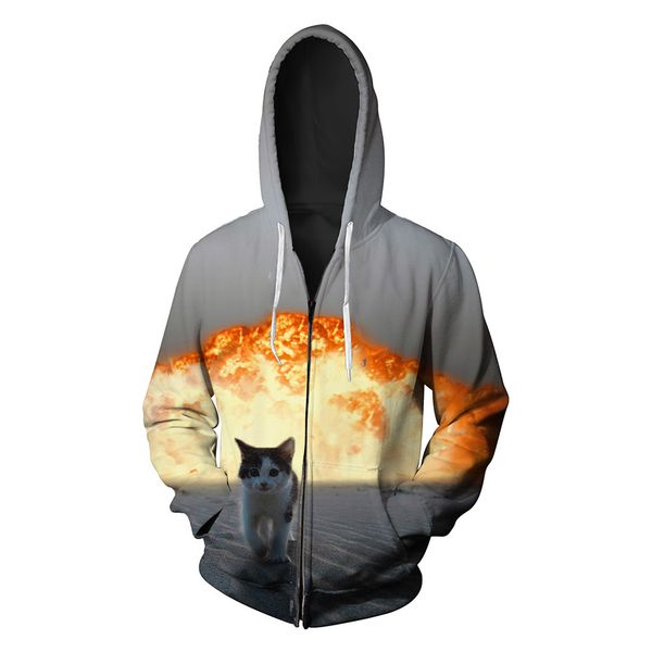 

arson's cat print, men's cardigan, hooded, european and american zipper men's clothes, Black