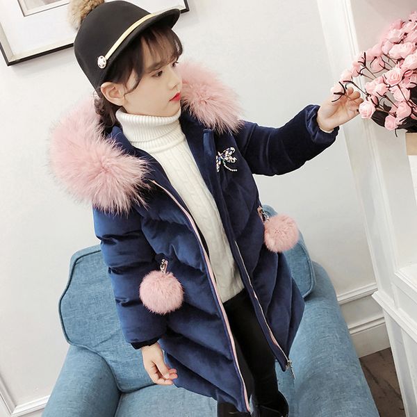 

new children's clothing winter jacket for girls thicken girls winter coat hooded velour winter girls jackets outwear 3-12t, Blue;gray