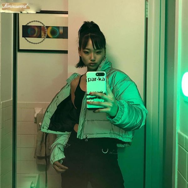 

reflective fashion winter warm women coat jackets gray jacket short color new ladies parka spring ladies coat, Black