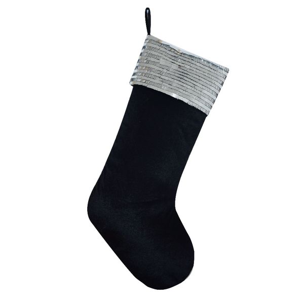 

black velvet body christmas stocking with silvery sequin blingbling cuff christmas sock p4772