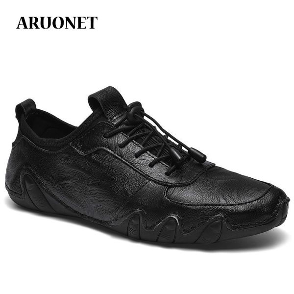 

aruonet fashion height increasing male shoes genuine leather men shoes cool street mens trainers drop shipping, Black