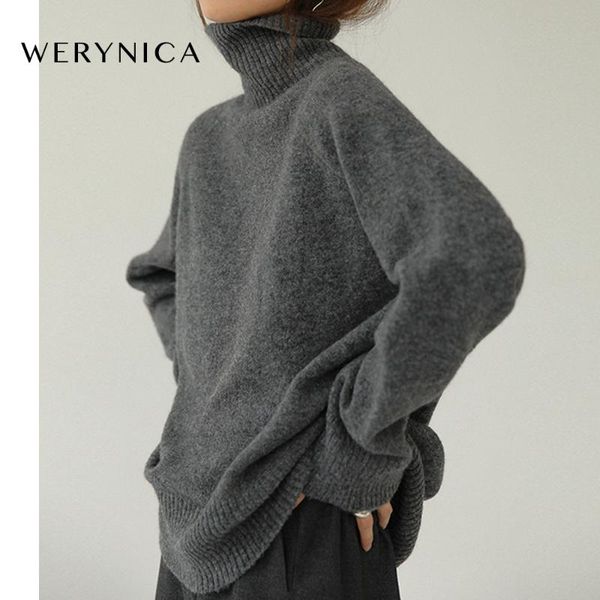 

werynica women autumn winter cashmere turtleneck sweater korean style cozy knitted warm female pullover oversized women sweater, White;black