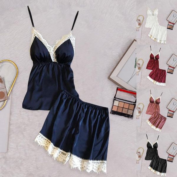 

vlenatlno женские пижамы sexy атласная пижама set white lace v-образным вырезом без рукавов пижамы cute cami top и short nightgown sexy lw, Black;red