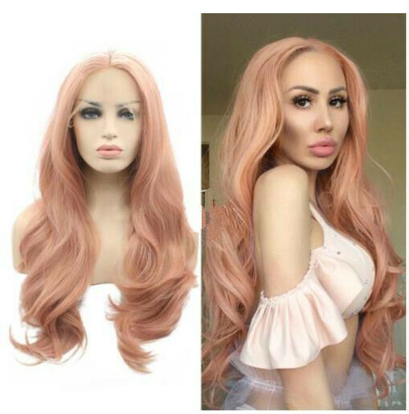 

pink lace front wig long wavy rose wig mixed color synthetic hair, Black