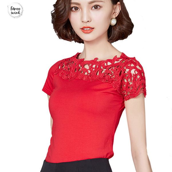 

блуза кружева рубашки женщины хлопок кружева лоскутная мода лето с коротким рукавом топы рубашки элегантные дамы плюс размер женская одежда, White