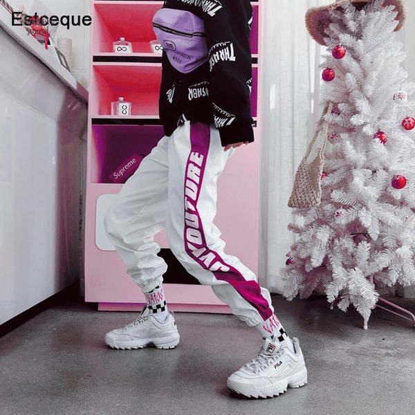 

мода женский hip шаровары высокой талией сыпучие hop шаровары женщин тонкий штаны хип-хоп повседневный брюк, Black;white