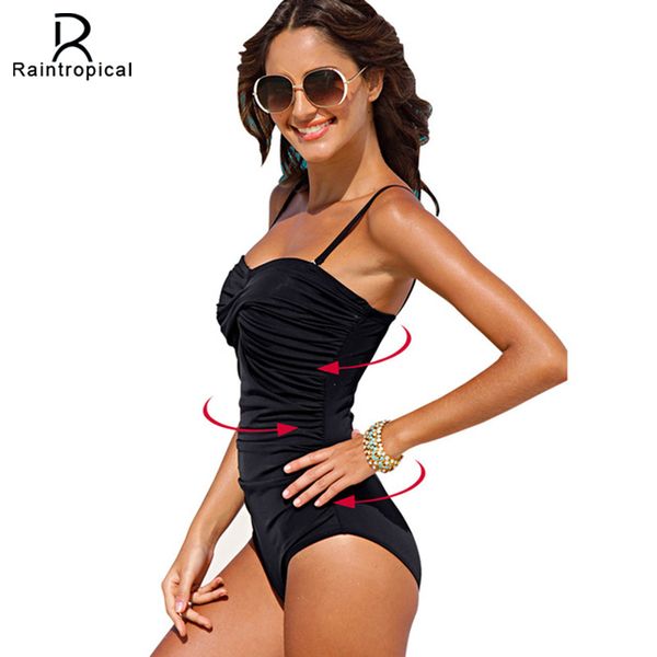 

raintropical one piece swimsuit 2019 new plus size swimwear women print swimwear vintage retro bathing suits monokini swimsuit, White;black
