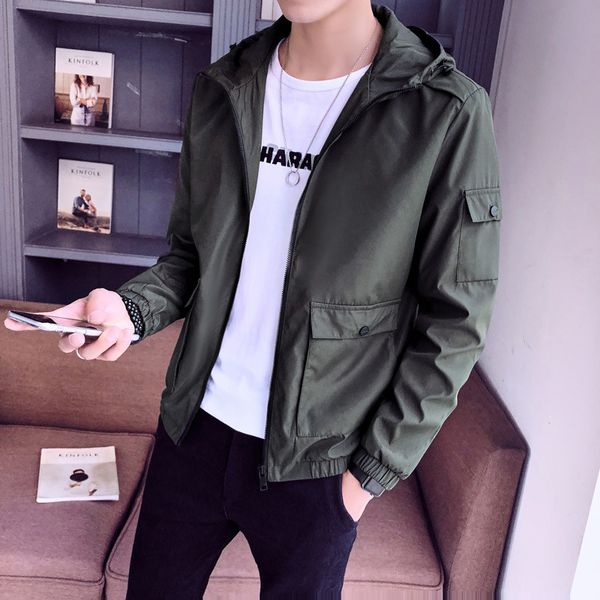 

повседневного пальто корейского стиля мужчина trend разносторонней куртки мальчик популярная марка сыпучей-fit красивого капюшона спортивног, Black;brown