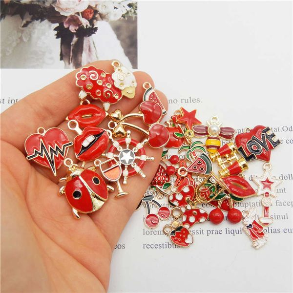 

julie wang 10pcs enamel charms random mixed fruit animal flowers alloy pendants necklace earrings jewelry making accessory, Bronze;silver