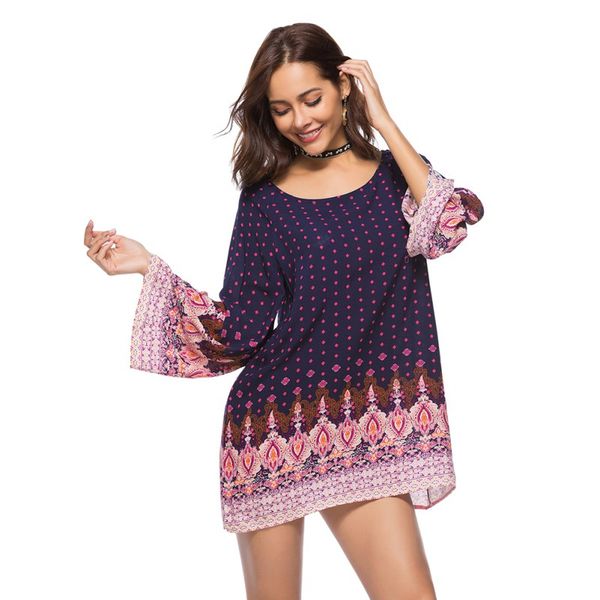 

Summer Style Female Geometric Printed Mini Dress Bohemian Dresses Women Loose Casual Dress Sundress Vestidos Size M-3XL